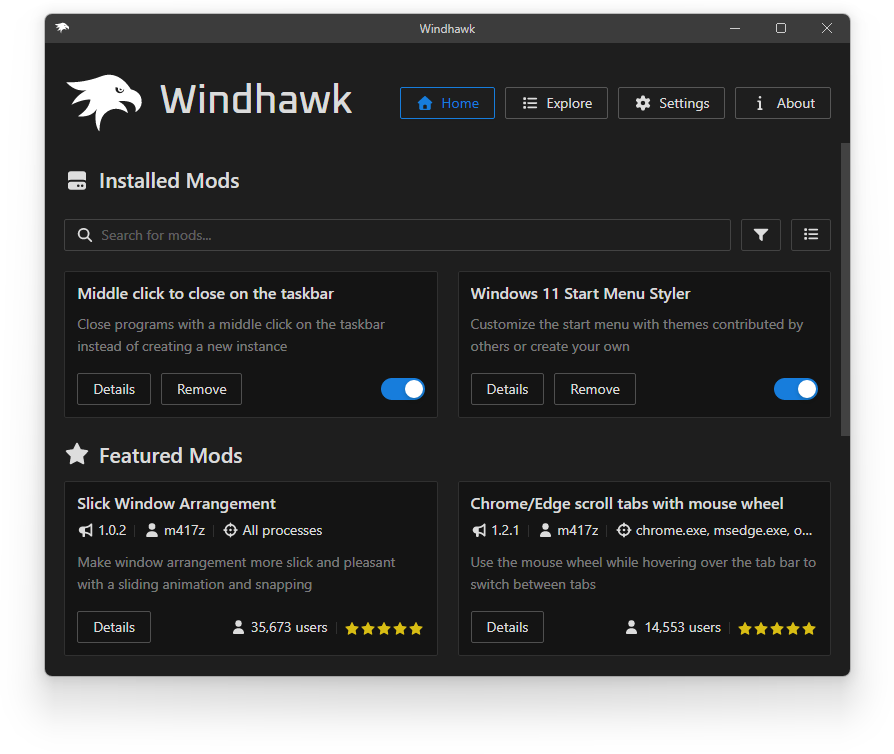 Windhawk screenshot
